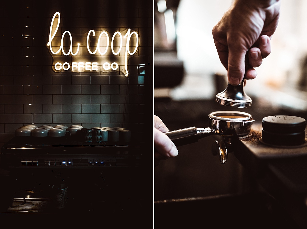 man makes cappcuino at la coop coffee