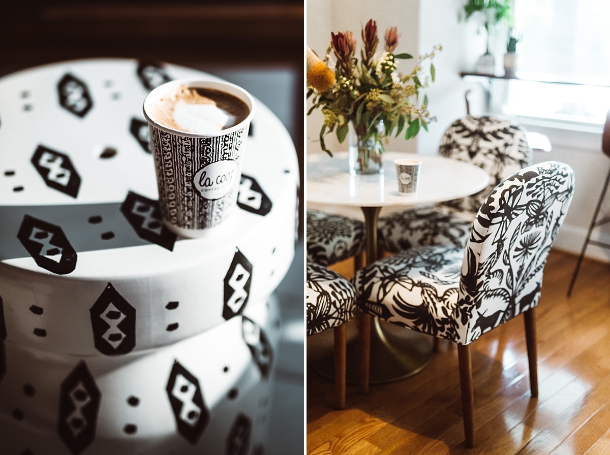 black and white decor at la coop coffee