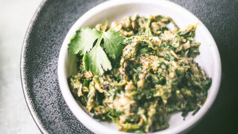 beautiful bright green jeow mak phet to dip sticky rice