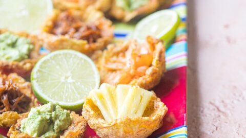 haitian plantain bowls filled with festive fun fillings like pineapple avocado shredded beef
